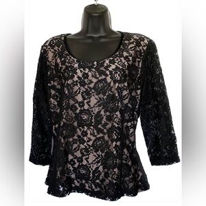 Front Room BLK/TAN Dressy Lacy Top, M Spring Sale